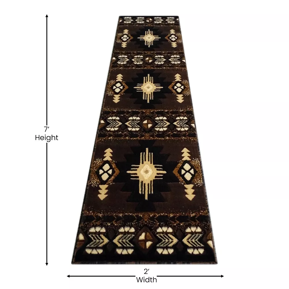 Emma And Oliver Santa Fe 2x7 Chocolate Olefin Accent Rug With Complementary Southwestern Pattern In Beige, Black And Brown And Jute Backing 6 Emma And Oliver Santa Fe 2x7 Chocolate Olefin Accent Rug With Complementary Southwestern Pattern In Beige, Black And Brown And Jute Backing - Image 4