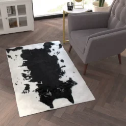 Emma And Oliver Colby 3x5 Vegan And Cruelty Free Faux Cowhide Rug In Black, Acrylic & Polyester Fibers And Polyester Backing For Guilt Free Style -Home furnishings 6170763 ALT2