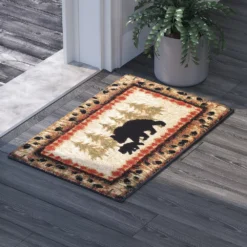Emma And Oliver Ursa 2'x3' Rustic Cabin Theme Accent Rug With Bear And Cub Design With Trees In Background And Bear Track Patterned Edges -Home furnishings 6170804 ALT