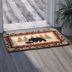 Emma And Oliver Ursa 2'x3' Rustic Cabin Theme Accent Rug With Bear And Cub Design With Trees In Background And Bear Track Patterned Edges -Home furnishings 6170804 ALT2