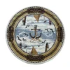Emma And Oliver Rockland 4x4 Round Olefin Accent Rug With Ships In Harbor Scene, Nautical Detailing And Jute Backing For Entryway, Bedroom & More