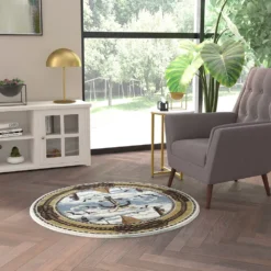 Emma And Oliver Rockland 4x4 Round Olefin Accent Rug With Ships In Harbor Scene, Nautical Detailing And Jute Backing For Entryway, Bedroom & More 8 Emma And Oliver Rockland 4x4 Round Olefin Accent Rug With Ships In Harbor Scene, Nautical Detailing And Jute Backing For Entryway, Bedroom & More -Home furnishings 6170925 ALT2