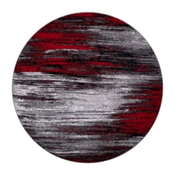Emma And Oliver Oakland 7x7 Round Ultra Soft Shaded Look Olefin Accent Rug In Gray, Black & Red With Natural Jute Backing