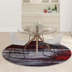 Emma And Oliver Oakland 7x7 Round Ultra Soft Shaded Look Olefin Accent Rug In Gray, Black & Red With Natural Jute Backing -Home furnishings 6171014 ALT2