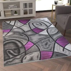 Emma And Oliver Urbane 5x7 Contemporary Abstract Geometric Olefin Accent Rug In Gradient Shades Of Gray And Purple With Natural Jute Backing -Home furnishings 6171035 ALT2