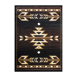 Emma And Oliver Sedona 4x5 Brown Olefin Accent Rug With Southwestern Geometric Arrow Design In Beige, Black And White And Natural Jute Backing