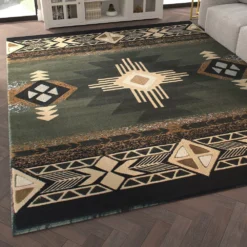 Emma And Oliver Santa Fe 8x10 Ivory Olefin Accent Rug With Complementary Southwestern Pattern In Beige, Black And Brown And Jute Backing -Home furnishings 6171063 ALT2