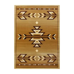 Emma And Oliver Reno 8x10 Olefin Accent Rug With Southwestern Geometric Arrow Design In Brown, Black, Beige & Ivory And Natural Jute Backing
