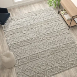 Emma And Oliver 8' X 10' Triple Blend Ivory Handwoven Geometric Area Rug -Home furnishings 6171088 ALT2