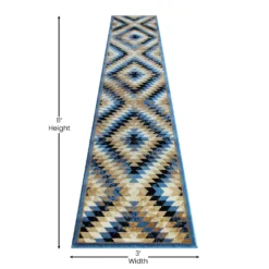 Emma And Oliver Tucson 2x11 Distressed Southwestern Diamond Motif Plush Pile Olefin Accent Rug In Blue, Beige, Brown And Black - Jute Backing -Home furnishings 6171096 ALT3