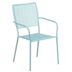Emma And Oliver Commercial Grade Colorful Metal Patio Arm Chair With Square Back