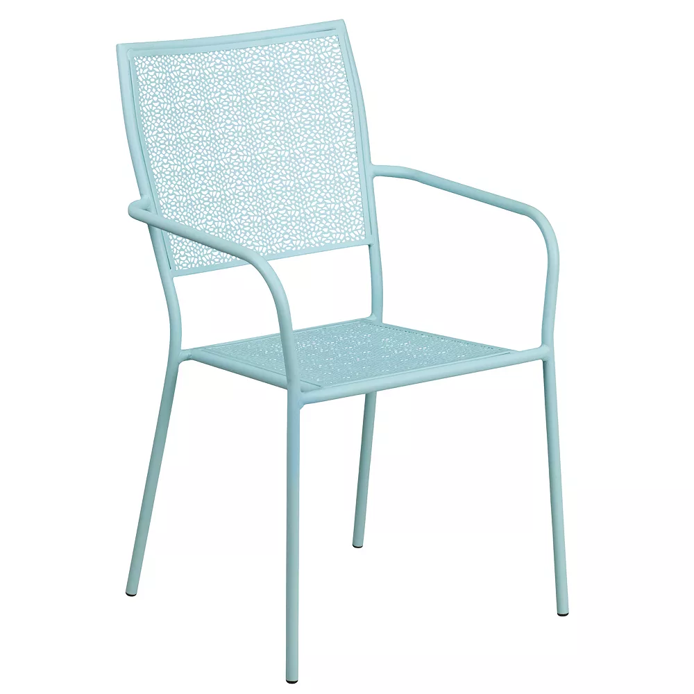 Emma And Oliver Commercial Grade Colorful Metal Patio Arm Chair With Square Back 3 Emma And Oliver Commercial Grade Colorful Metal Patio Arm Chair With Square Back
