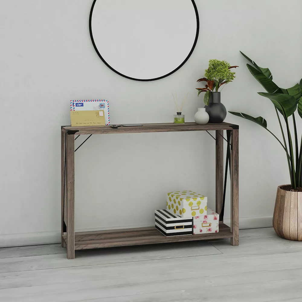 Emma And Oliver Marella Engineered Wood Modern Farmhouse Entryway Console Table With Metal Accents 4 Emma And Oliver Marella Engineered Wood Modern Farmhouse Entryway Console Table With Metal Accents - Image 2